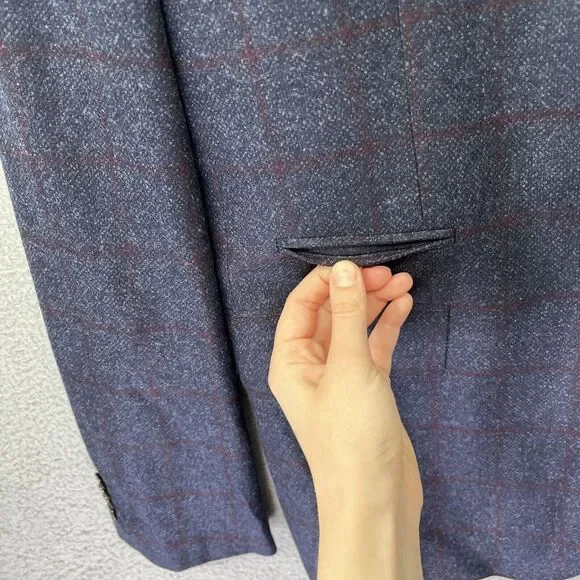 Hugo Boss Blazer Mens 46 R Super 110 Croatia 3 Button Blue Plaid Reda - Picture 4 of 16